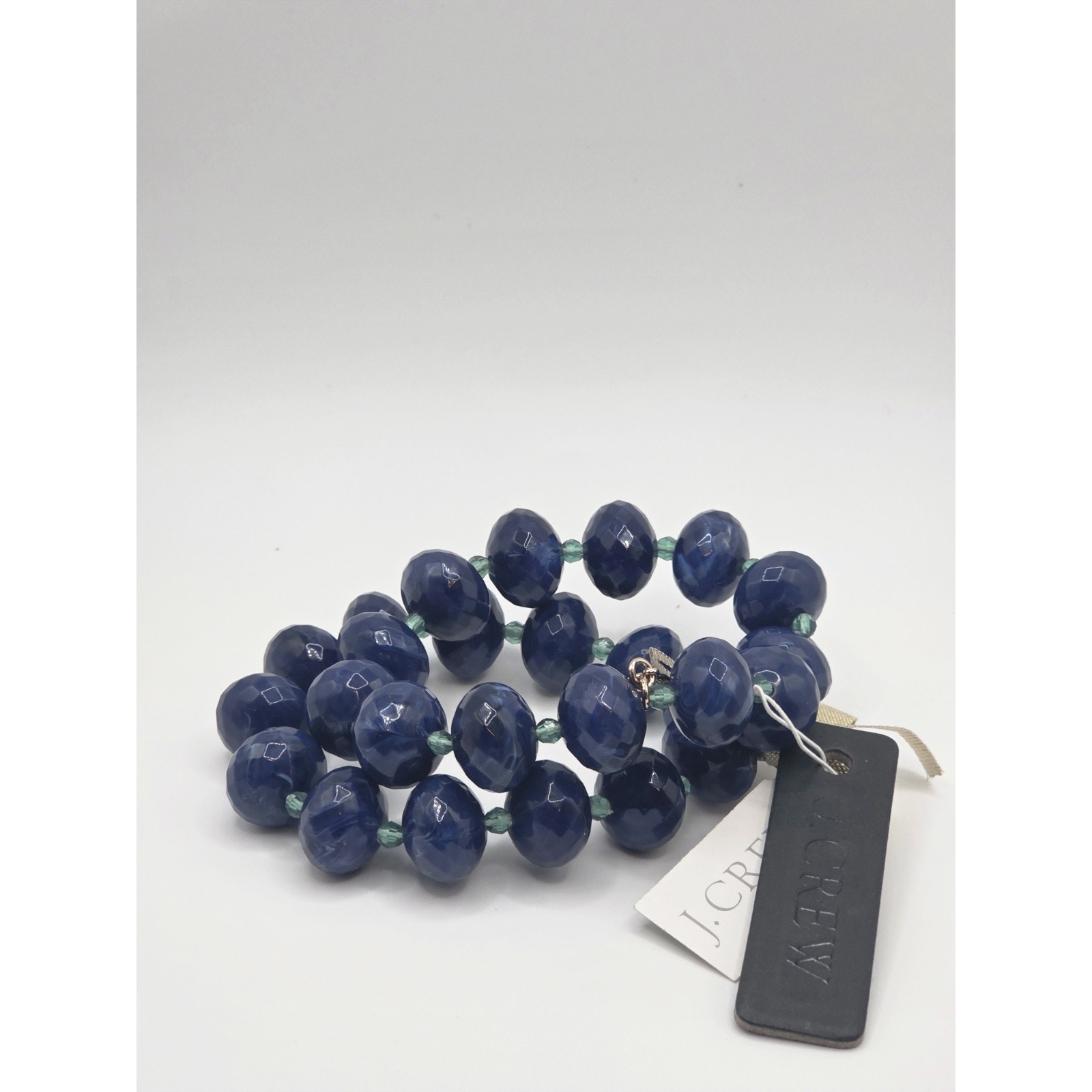 Nwt JCrew Double Strand Navy Blue Beaded Stretch Bracelet Faceted Acrylic 20$